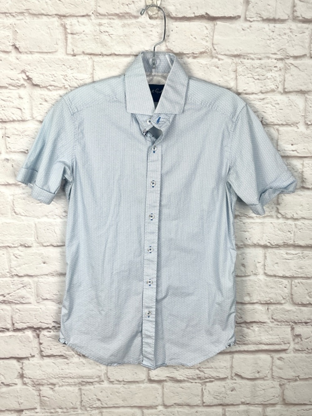 Robert Graham Light Blue Short-Sleeve Button-Down Tailored Fit Shirt Size XS